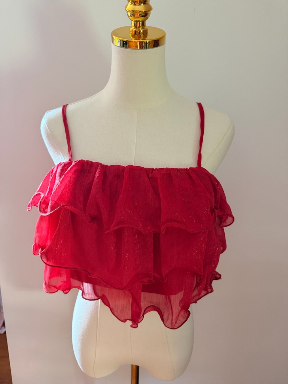 Red Ruffle Tiered Spaghetti Strap Crop Top
